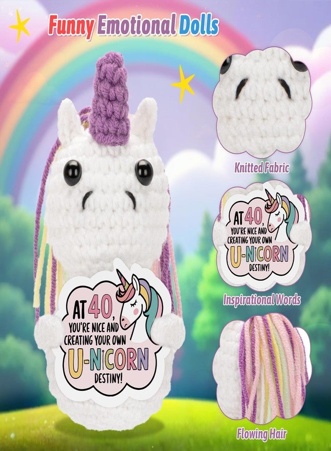 AGIFTMIND Positive Crochet Unicon Animals 40th 50th 60th Birthday Gifts for Women Friends Coworkers Handmade Emotional Doll (40th) - Image 3
